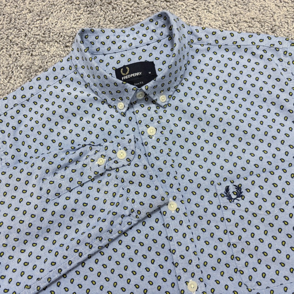 Fred Perry Shirt Long Sleeve Oxford Button Down Pocket Mini Paisley AOP Mens M